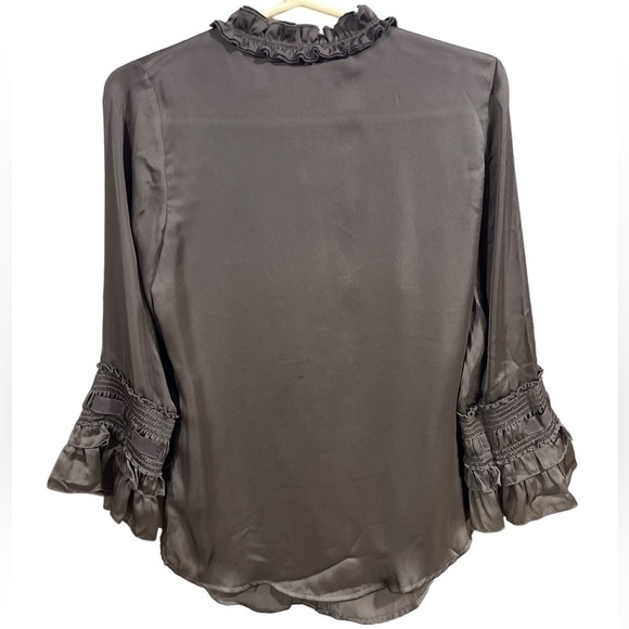 G.I.L.I Victorian Silky Satin Ruffle Button Down Blouse Lace Cuff XS Whimsygoth - Picture 2 of 9